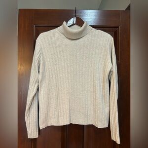 Eddie Bauer Ribbed Cotton Turtleneck Sweater Women L Oatmeal Beige Classic